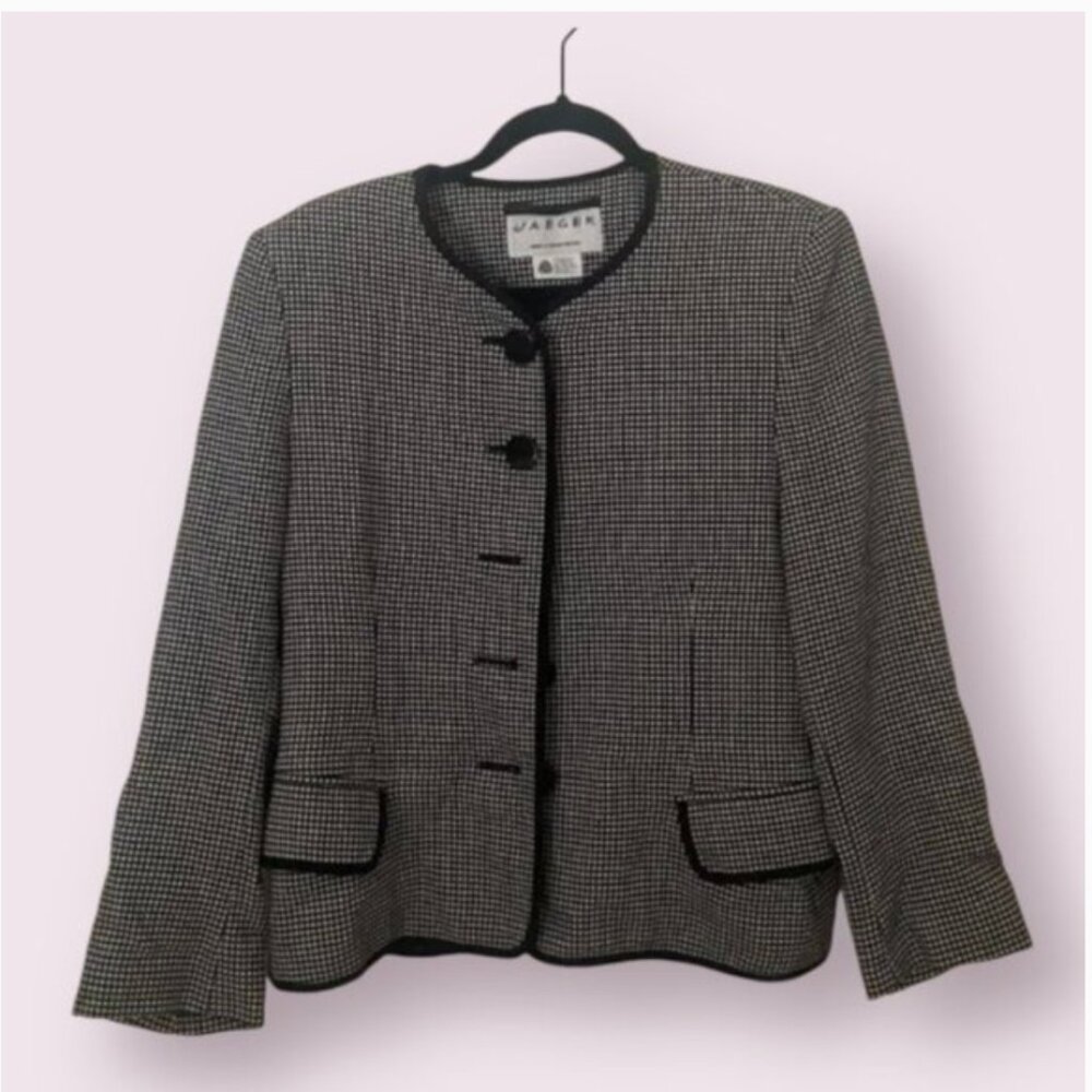 Jaeger Checker Button Down Boho Modern Work Busin… - image 1